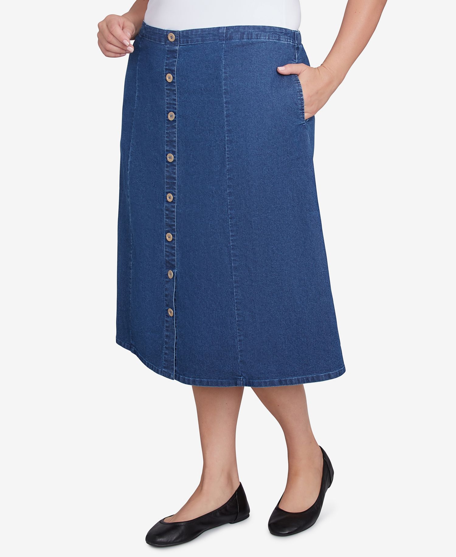 Plus Size Paneled Full Length Denim Skirt