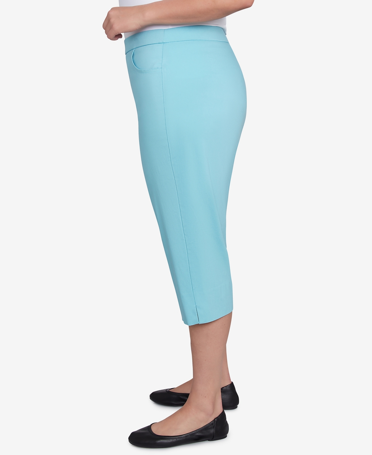 Alfred Dunner Plus Size Classic Flat Front Allure Clamdigger Pants In Aqua