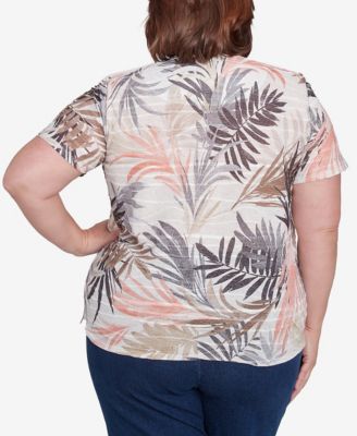 Plus Size Warm Palm Tree Short Sleeves Top