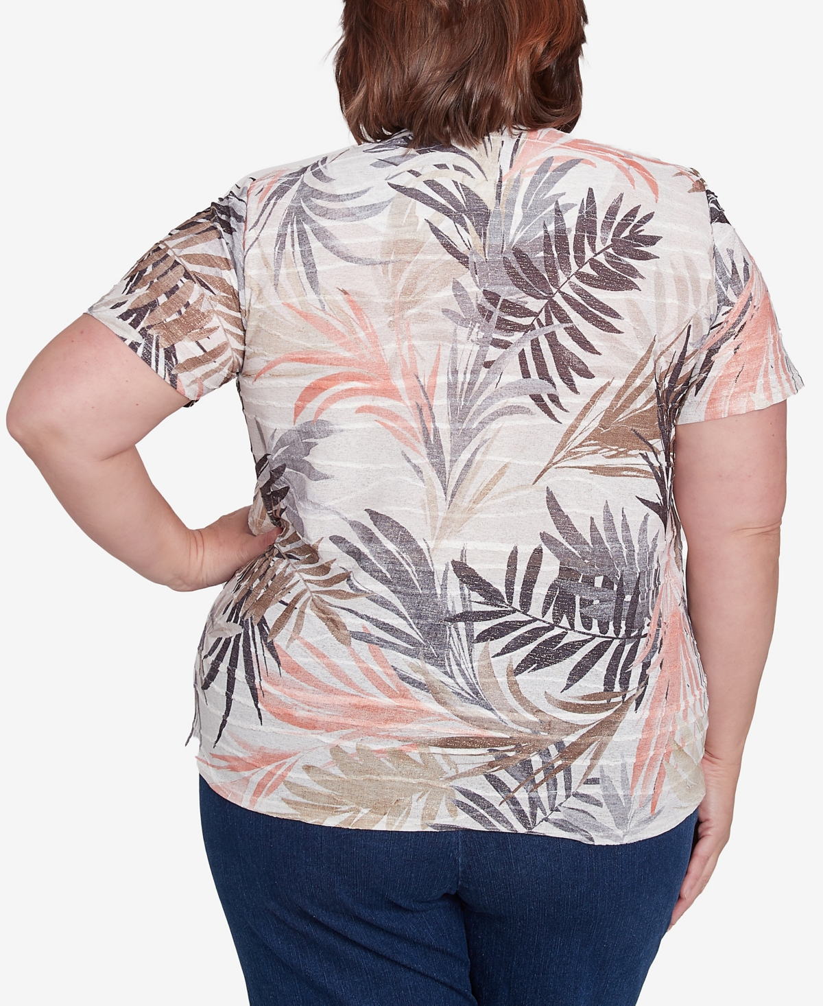 Alfred Dunner Plus Size Warm Palm Tree Short Sleeves Top In Neutral