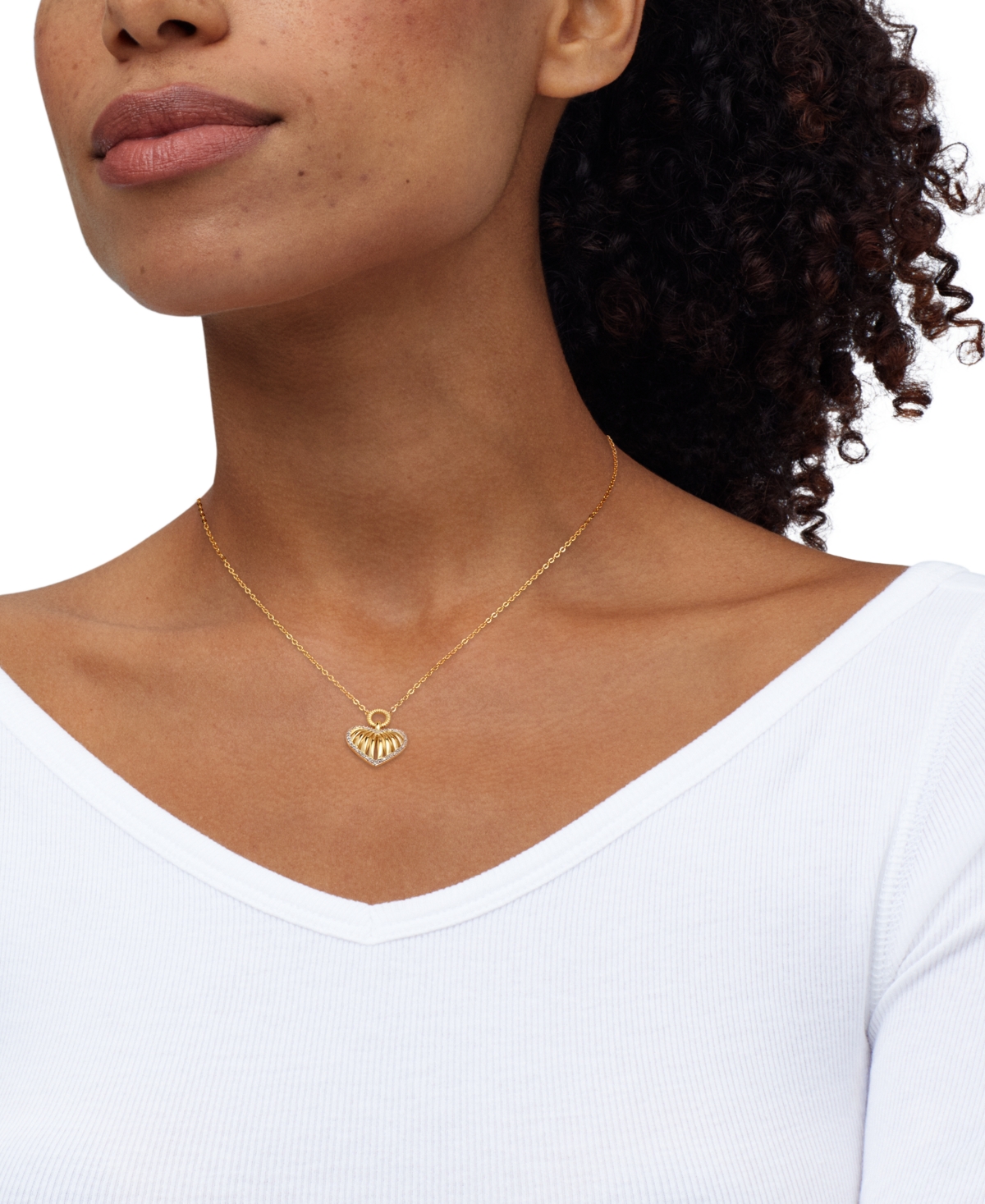 Macy's Diamond Heart Pendant 18" Necklace (1/10 Ct. T.w.) In 14k Gold-plated Sterling Silver In Gold-plated Sterling Silver