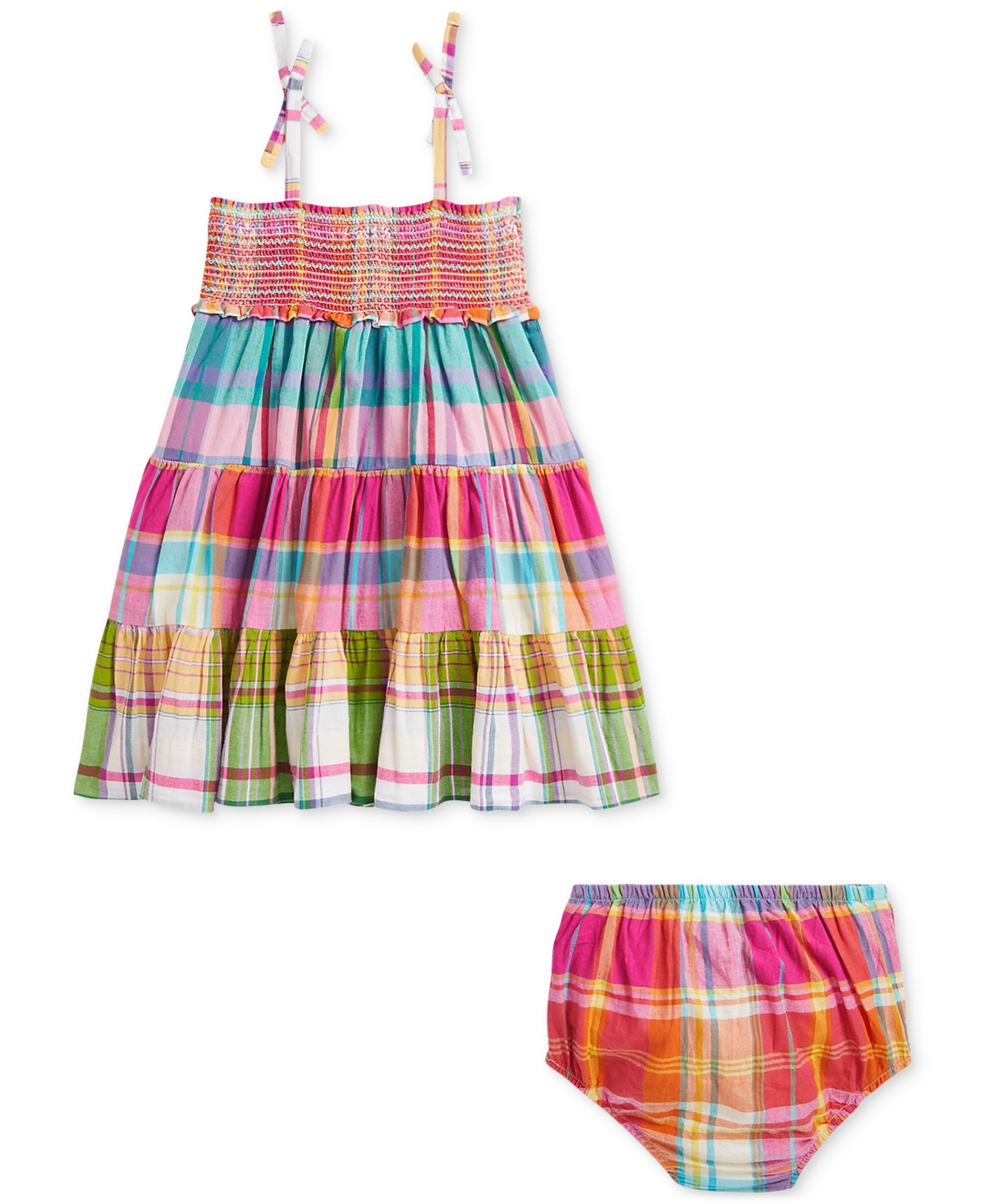 Polo Ralph Lauren Ralph Lauren Madras Plaid Tiered Cotton Sundress & Bloomers In Multi