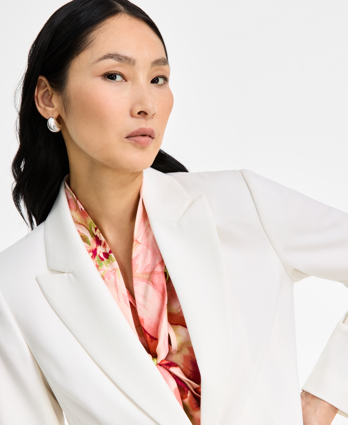Tahari Asl Peak-lapel Button-front Jacket, Regular & Petite In White