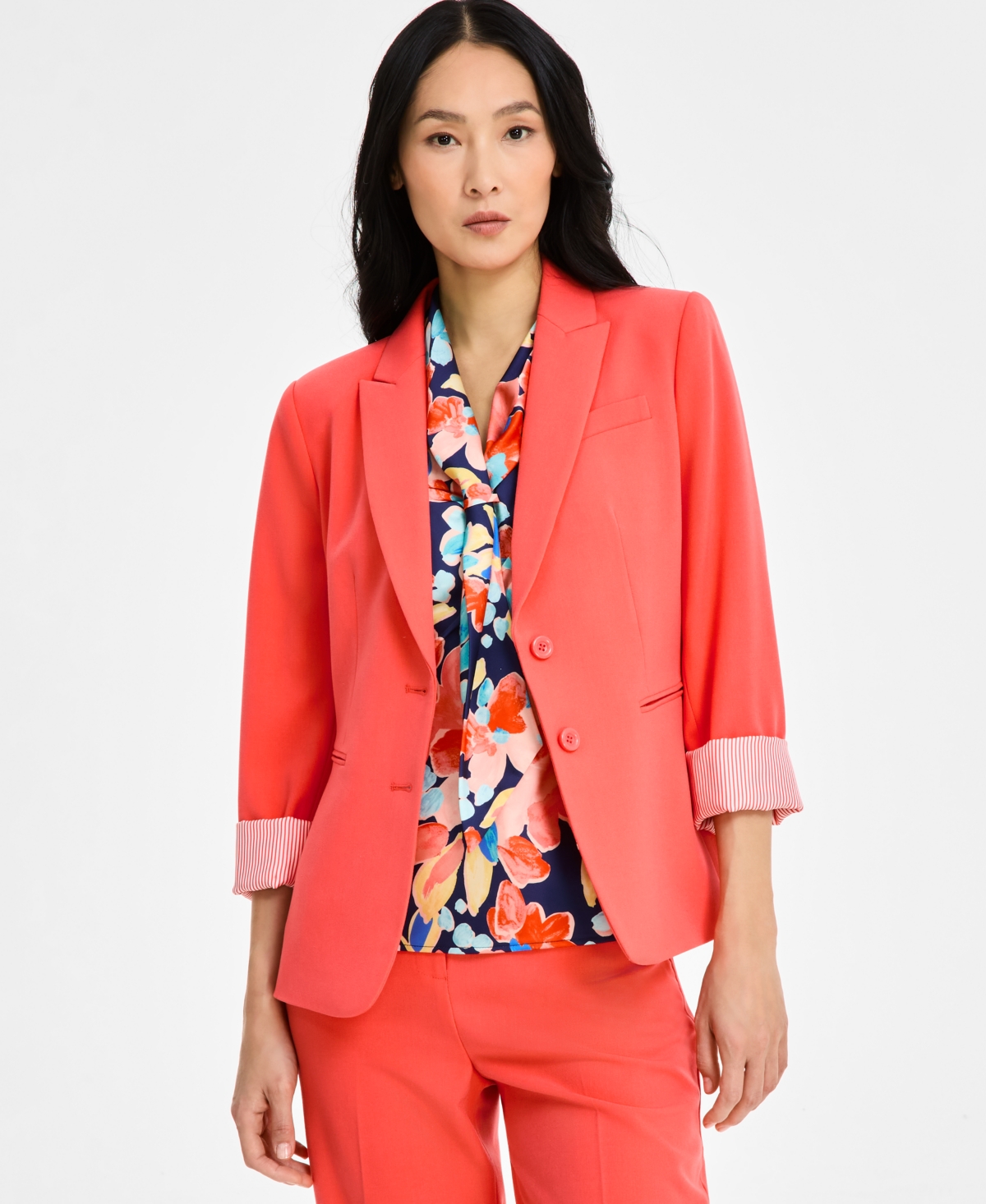 Women's Peak-Lapel Roll-Tab Button-Front Jacket - Sunset