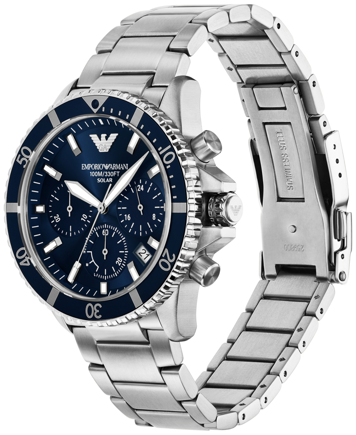 Emporio Armani Men's Chronograph World Explorer Solar Stainless Steel Bracelet Watch 44mm