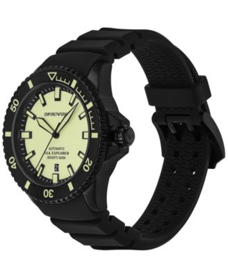 Men's Automatic Sea Explorer Black Silicone Strap Watch 43mm