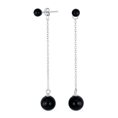 Gemstone Chain Ball Dangle Earrings .925 Sterling Silver