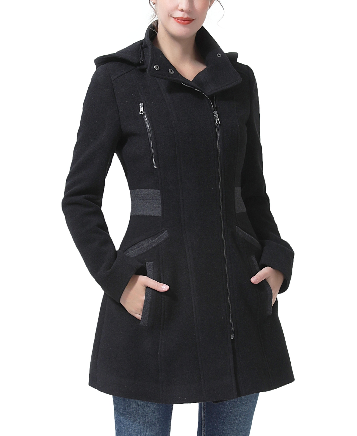 Women's Miller Wool Blend Hooded Walker Coat - Black