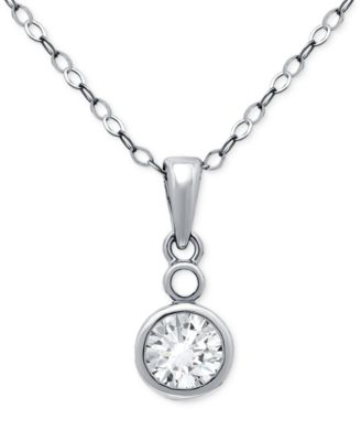 Cubic Zirconia Bezel Solitaire Pendant Necklace in 18k Gold-Plated Sterling Silver, 16" + 2" extender