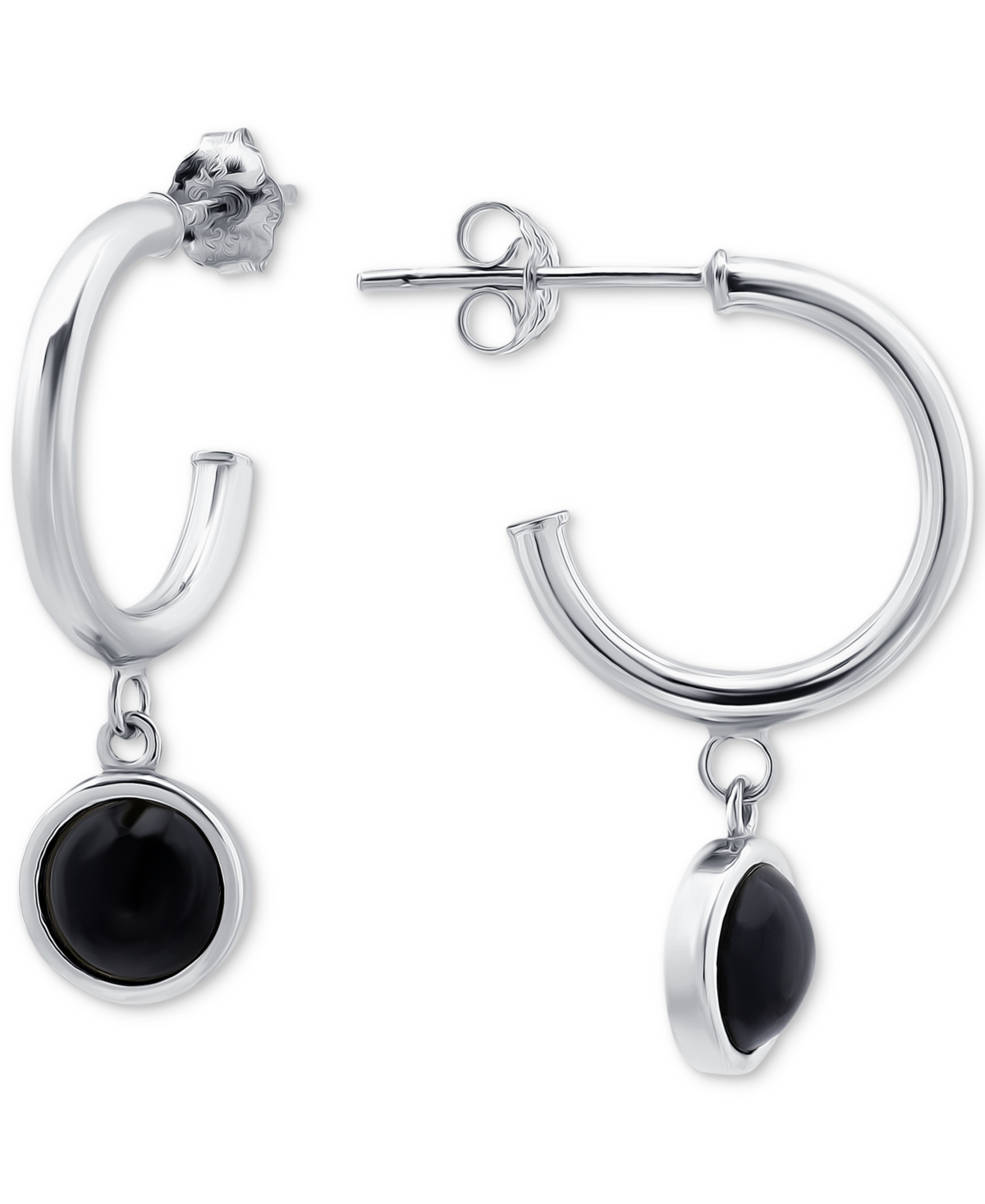 Giani Bernini Onyx Bezel Dangle Hoop Earrings In 18k Gold-plated Sterling Silver, Created For Macy's In Silver