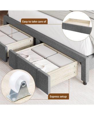 Full Size Bed Frame with 2 Storage Drawers, Upholstered Platform Bed Frame