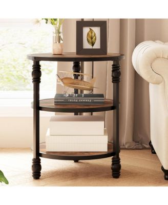 Round End Table 3-Tier Farmhouse Wood Accent Table with Metal Frame, Ideal for Bedroom, Living Room & Small Spaces