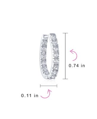 Classic Oval CZ Hoop Earrings Black Rose Gold Sterling Silver .60 Inch