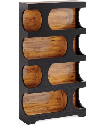 71" Tall Bookcase Set of 2, 4-Tier S-Shaped Bookshelf, Wood Decorative Storage Shelving, Modern Freestanding Display Shelves