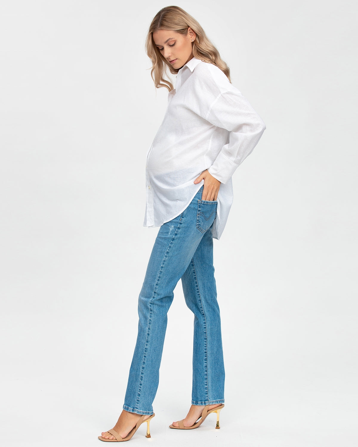 Pietro Brunelli Maternity Maternity Pietro Brunelli Extra Length Straight Jeans In Light Stoned Wash