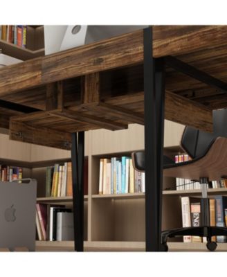 78.7 in. Width, Rectangular Brown Grain Wood Extendable Writing Desk Office Commercial Desk, Computer Meeting Table