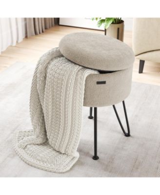 Modern Boucle Round Ottoman with Hidden Storage – Foot Stool, Makeup Vanity Stool, Small Ottoman Foot Rest, Perfect for Living Room