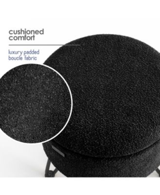 Modern Boucle Round Ottoman with Hidden Storage – Foot Stool, Makeup Vanity Stool, Small Ottoman Foot Rest, Perfect for Living Room