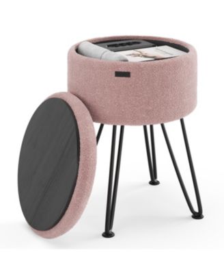 Modern Boucle Round Ottoman with Hidden Storage – Foot Stool, Makeup Vanity Stool, Small Ottoman Foot Rest, Perfect for Living Room