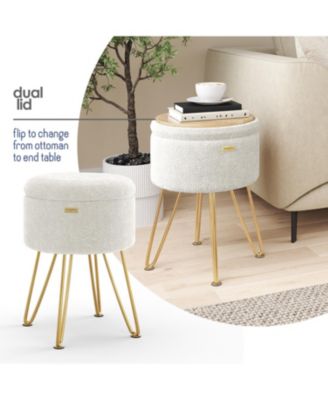 Modern Boucle Round Ottoman with Hidden Storage – Foot Stool, Makeup Vanity Stool, Small Ottoman Foot Rest, Perfect for Living Room