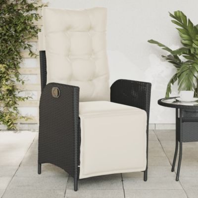 Reclining Garden Chair Black PE rattan, powder-coated steel