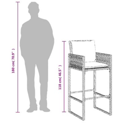 Garden Bar Stool Grey PE rattan, powder-coated steel, 100% polyester