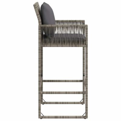 Garden Bar Stool Grey PE rattan, powder-coated steel, 100% polyester