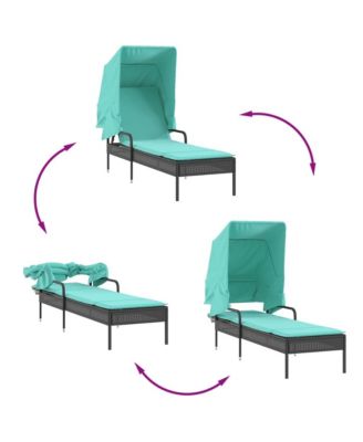 Sun Lounger with Canopy and Table Black Poly Rattan