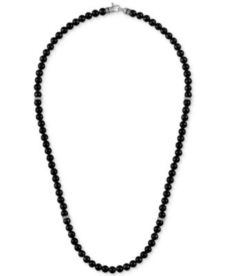 Black Onyx Bead 22" Necklace in Sterling Silver, Exclusively at Macy's