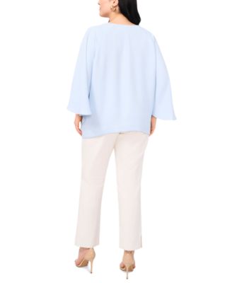 Plus Size Split-Neck 3/4-Angel-Sleeve Blouse