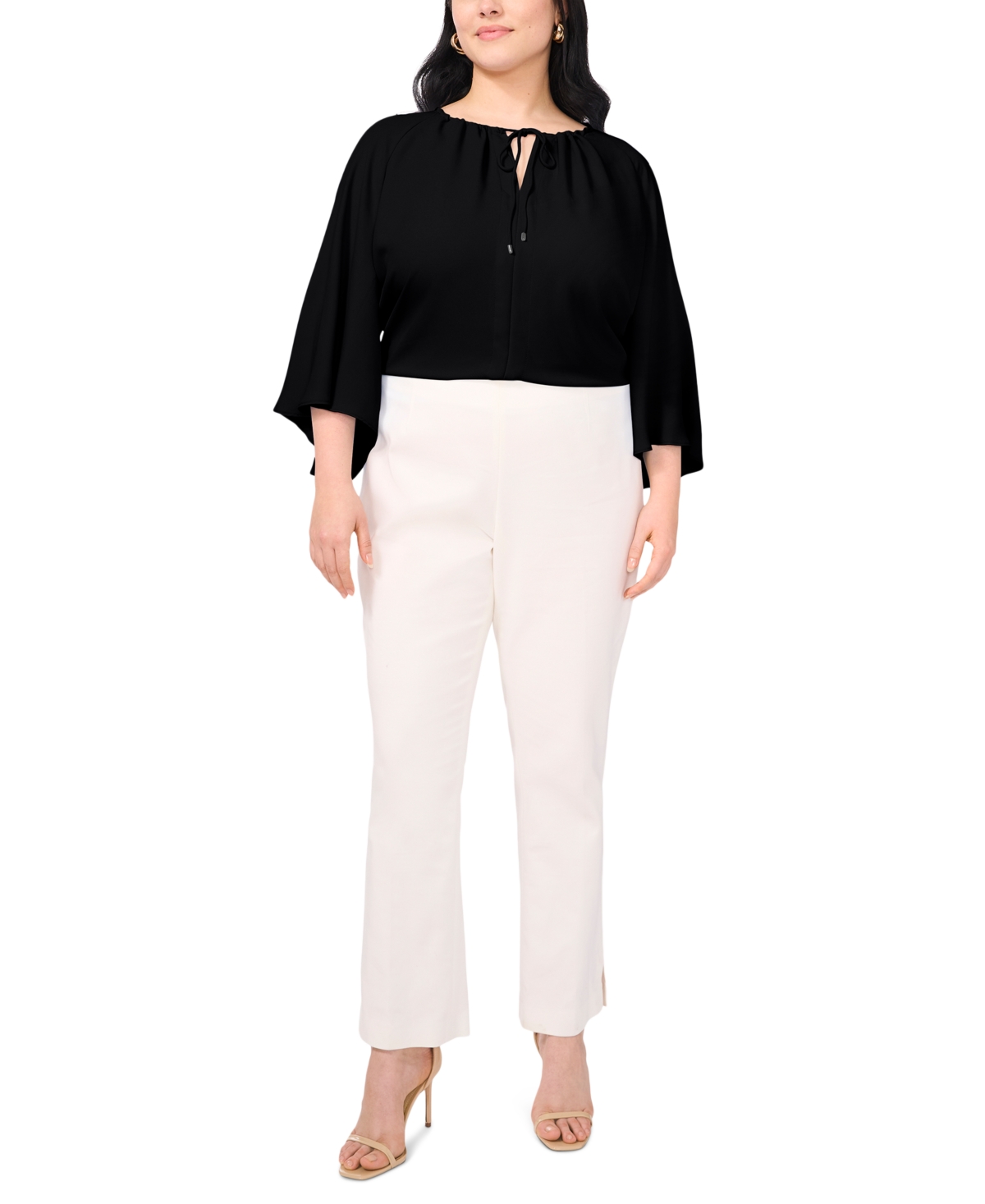 VINCE CAMUTO PLUS SIZE SPLIT-NECK 3/4-ANGEL-SLEEVE BLOUSE 