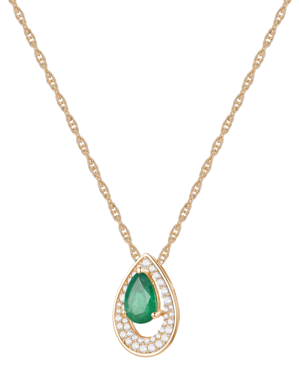 Macy's Sapphire (7/8 Ct. T.w.) & Diamond (1/5 Ct. T.w.) Pear Pendant 18" Necklace In 14k White Gold (availa In Emerald