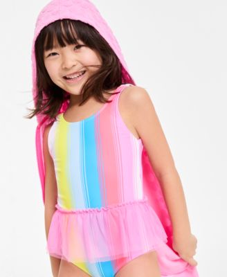 EPIC THREADS LITTLE GIRLS STRIPE TUTU ONE PIECE SWIMSUIT TEXTURED TERRY COVER UP EXCLUSIVELY AT MACYS 
