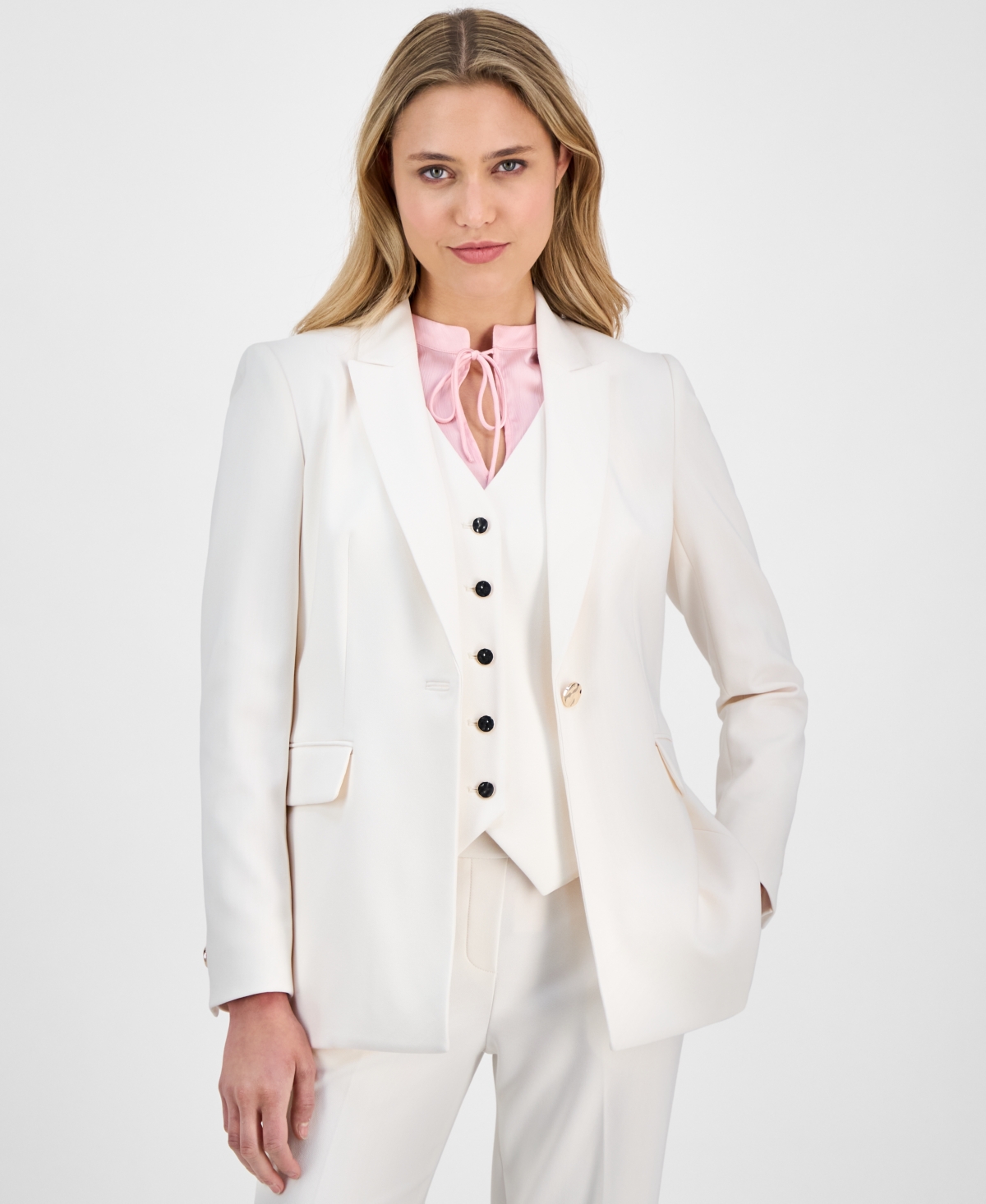 Women's One-Button Peak-Lapel Blazer - White Dove