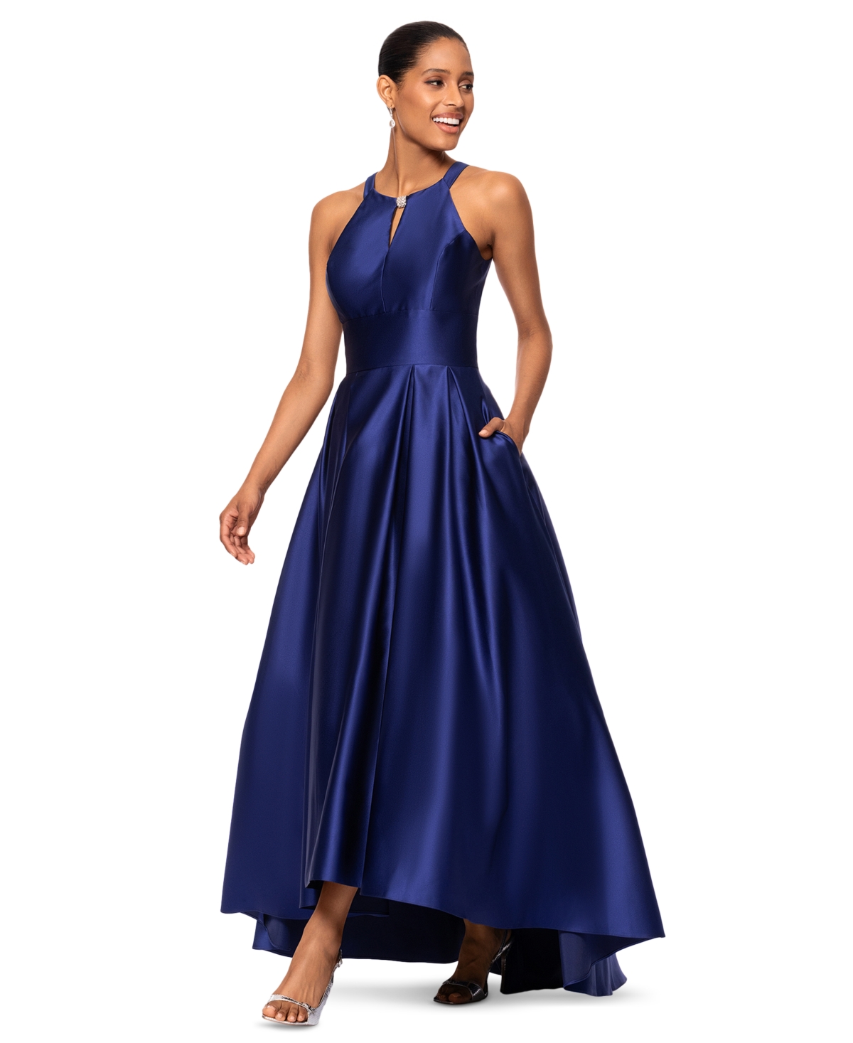 BETSY & ADAM BETSY & ADAM WOMEN'S KEYHOLE HIGH-LOW GOWN 