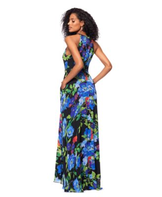 Women's Printed Chiffon Halter-Neck Gown