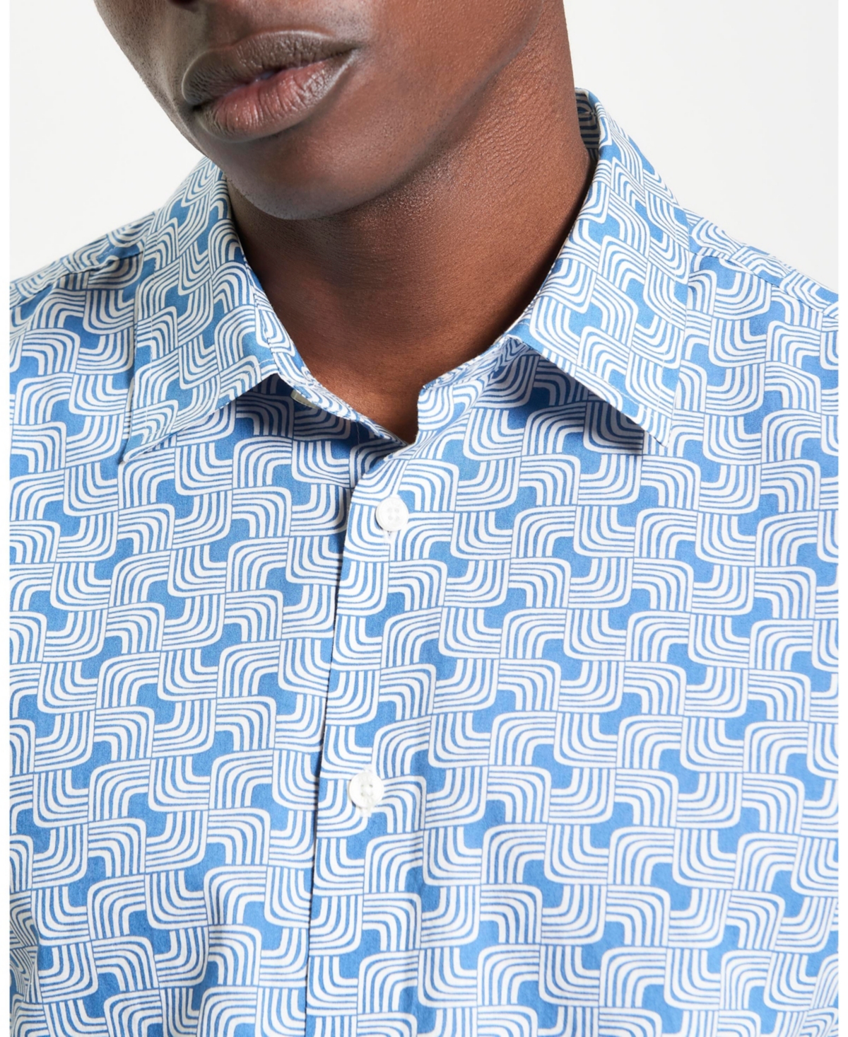 Ben Sherman Regular Fit Geo Print Organic Cotton Twill Button-up Shirt In Airforce Blue