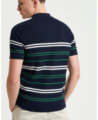 Men's Herringbone Stripe Short Sleeve Polo Shirt
