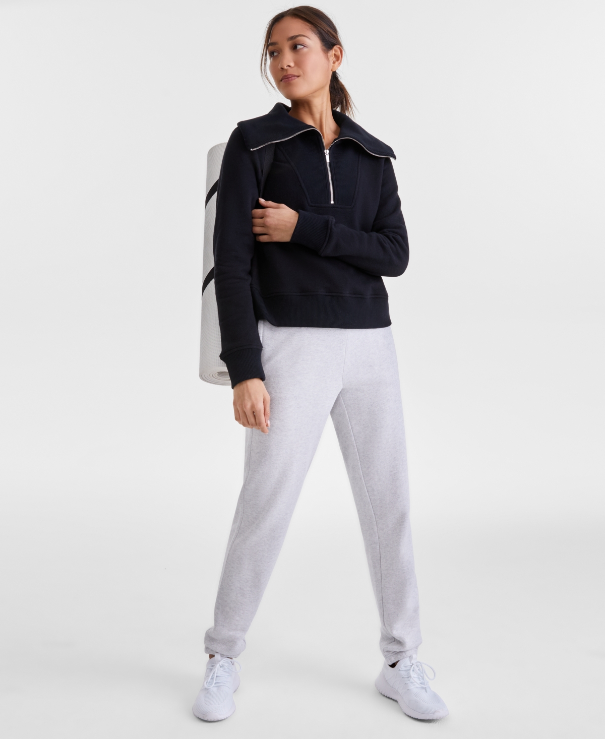 Id Ideology Women's Shawl-collar Quarter-zip Knit Top, Exclusively At Macy's In Deep Black