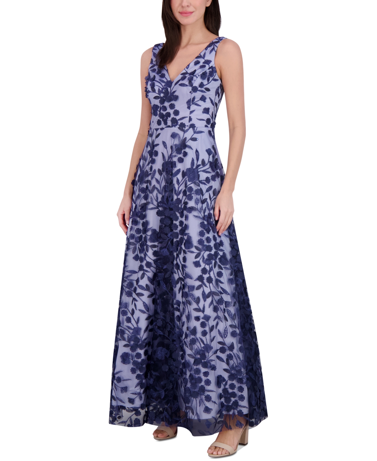 Shop Eliza J Petite 3d Floral Applique Gown In Navy