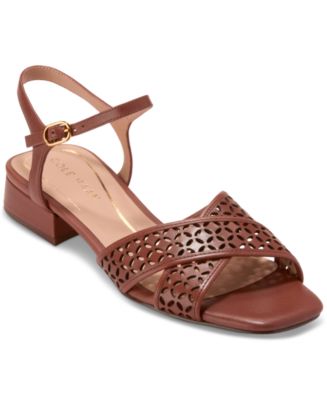 Cole Haan Women's Patie Heeled Sandal – Square Toe Ankle Strap With Laser Cut Detail, 25mm Heel