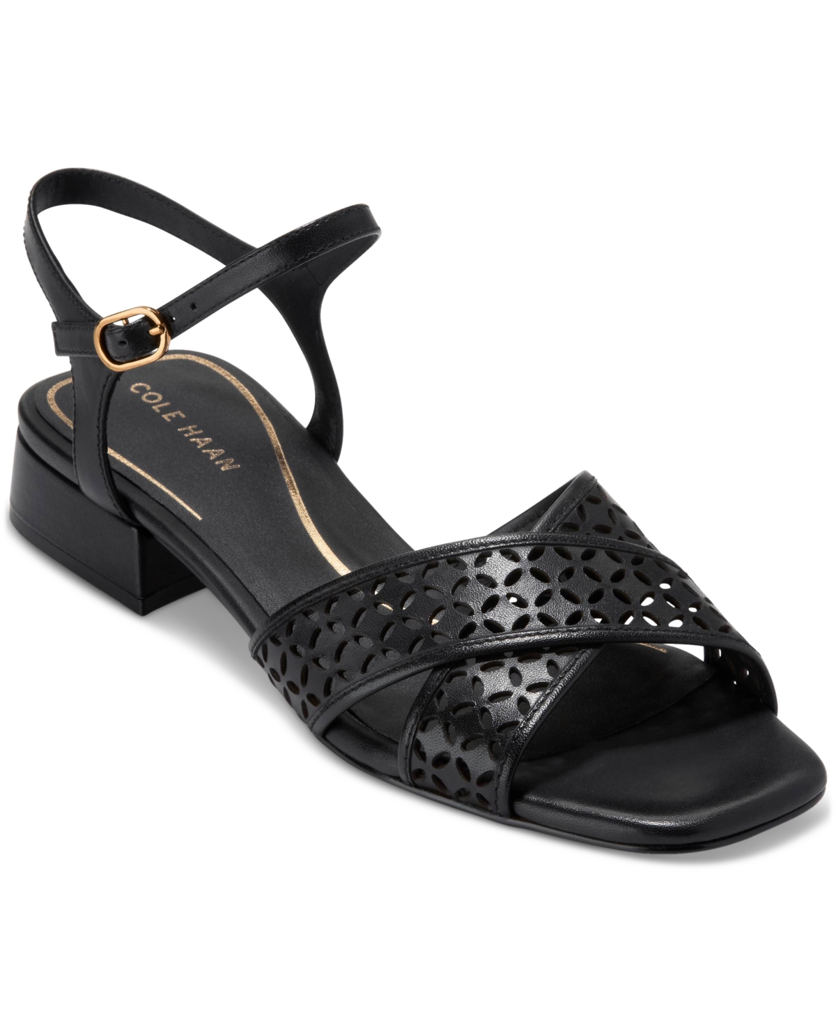Women's Patie Flat Sandals - Black Perforated Leather