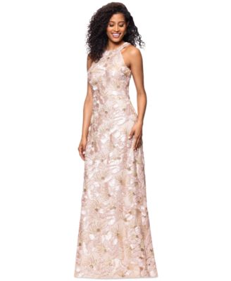 Petite Sleeveless Floral Sequin Sheath Gown  