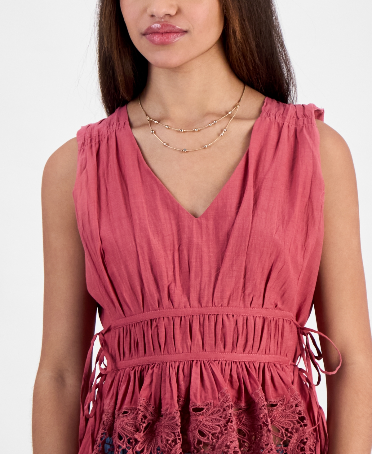 LUCKY BRAND WOMEN'S SLEEVELESS RUCHED SIDE-TIE TOP 