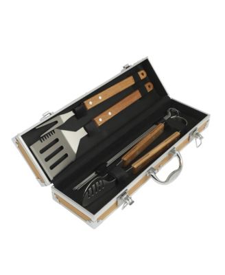 Barbeque Pro 8 Piece BBQ Tools W/ Acacia Wood Handles and Aluminum Storage Box