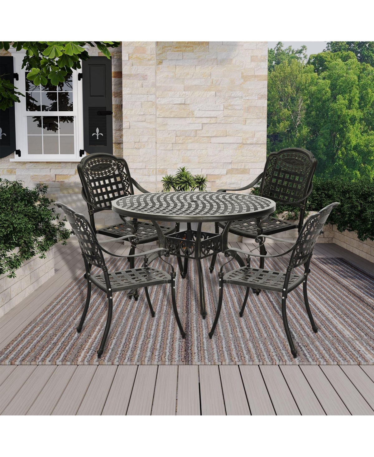 5pcs Patio Dining Set Cast Aluminium Outdoor Bistro 4 Chairs & 47 Inches Round Table