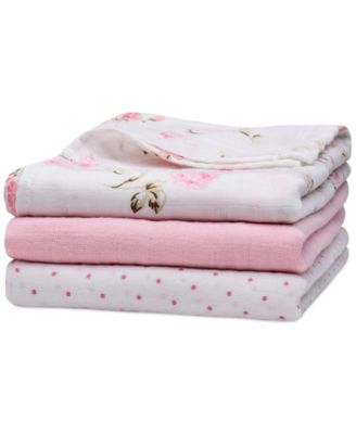 Baby Girls 3-Pc. Vintage Rose Muslin Blankets Set