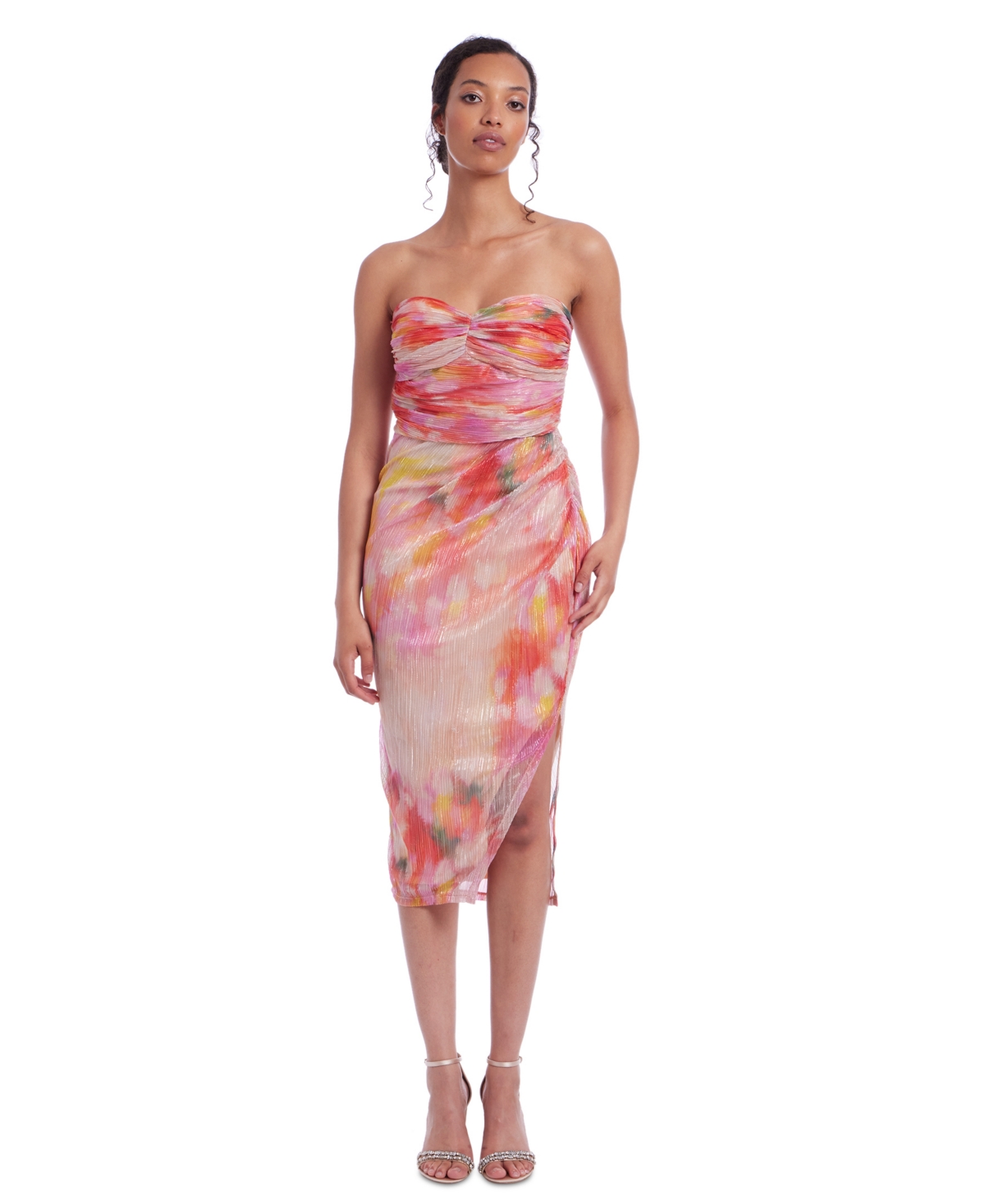 Women's Printed Strapless Sheath Dress - Pink Multi