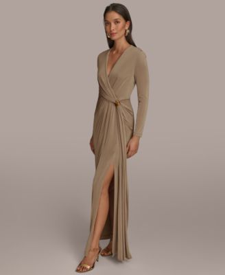 Women's Hardware-Trim Faux-Wrap Gown