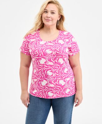 Style & Co - Plus Size Floral-Print Scoop-Neck Short-Sleeve Top